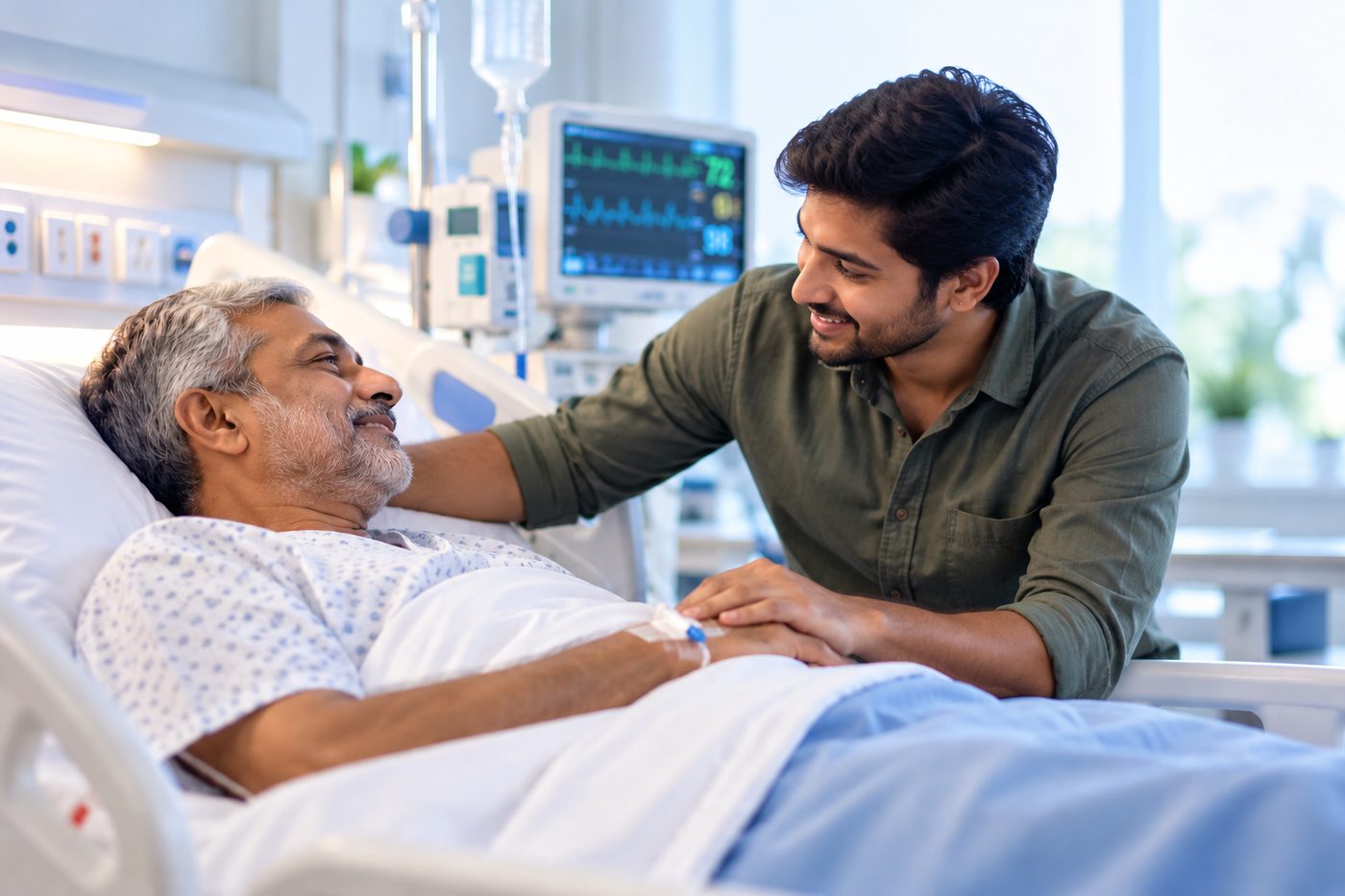 A bystander caring for a patient in hospital